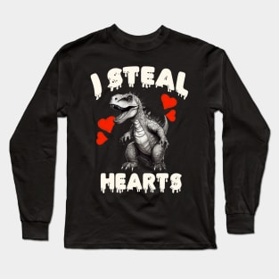 Kids I Steal Hearts Dino Baby Boy Valentines Day Long Sleeve T-Shirt